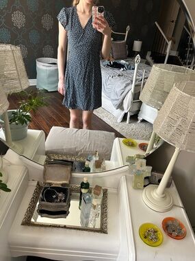 Brandy Melville Navy Blue Floral Wrap Mini Dress